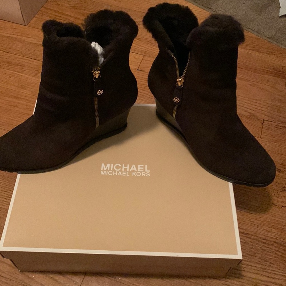 Michael Michael Kors Brown Suede Wedge Booties